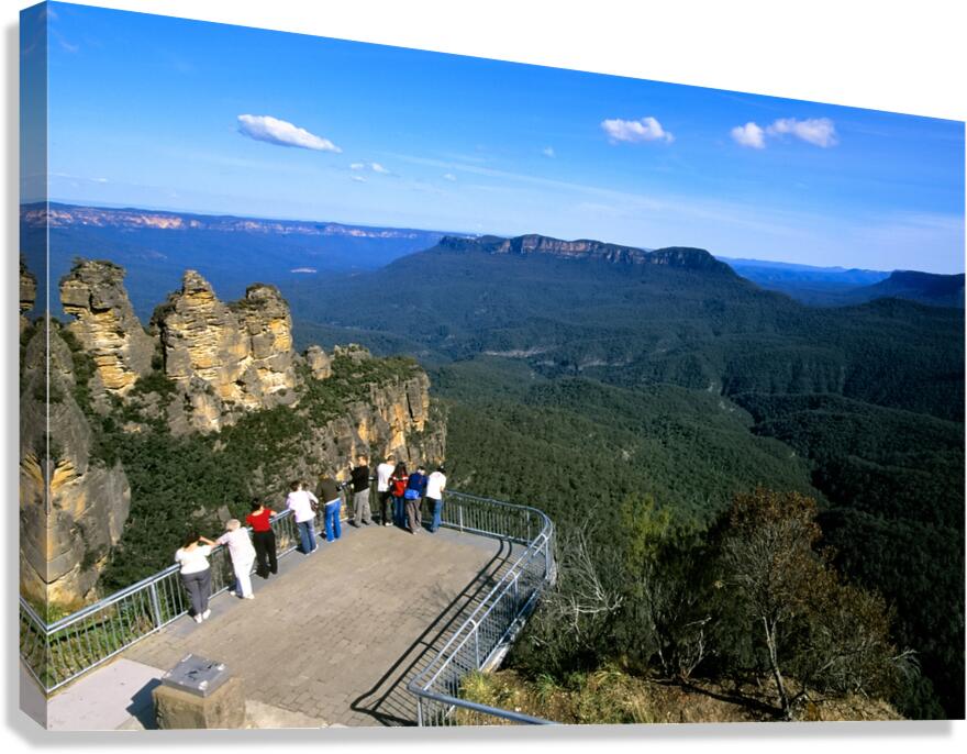 Tourists view the Three Sisters in the Blue Mountains.
