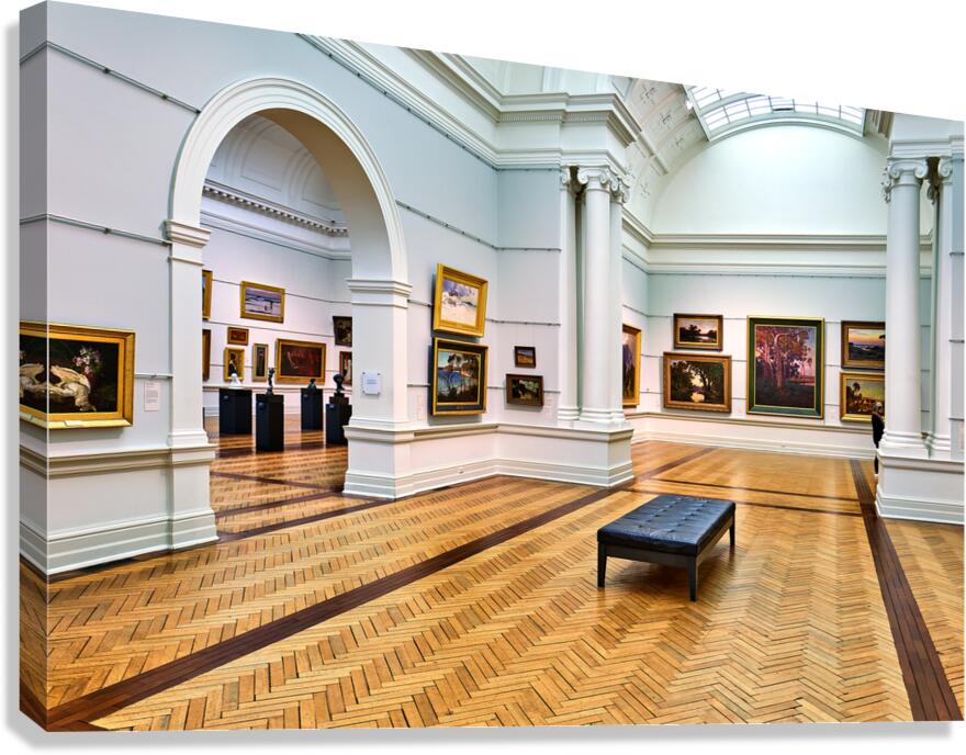 Art gallery interior with paintings and visitors in Sydney