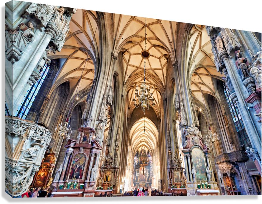 Ornate Gothic cathedral interior high vaulted ceilings altars