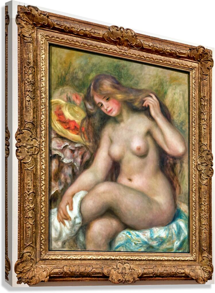 Impressionist painting of a nude woman with long hair.