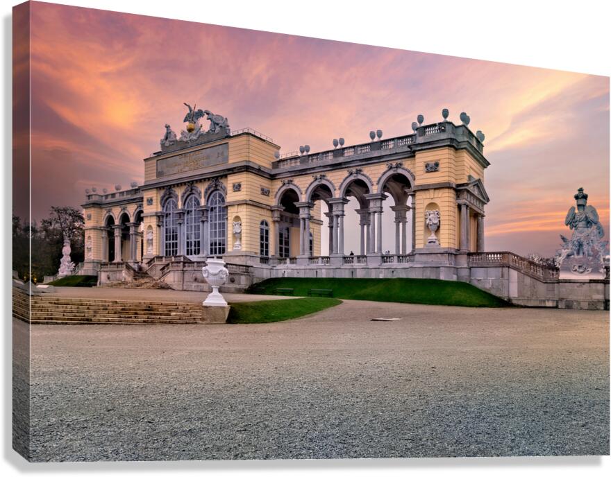 Ornate Gloriette palace in Vienna at sunset.