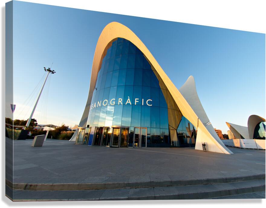 Valencia shows Oceanografic oceanarium at sunset time
