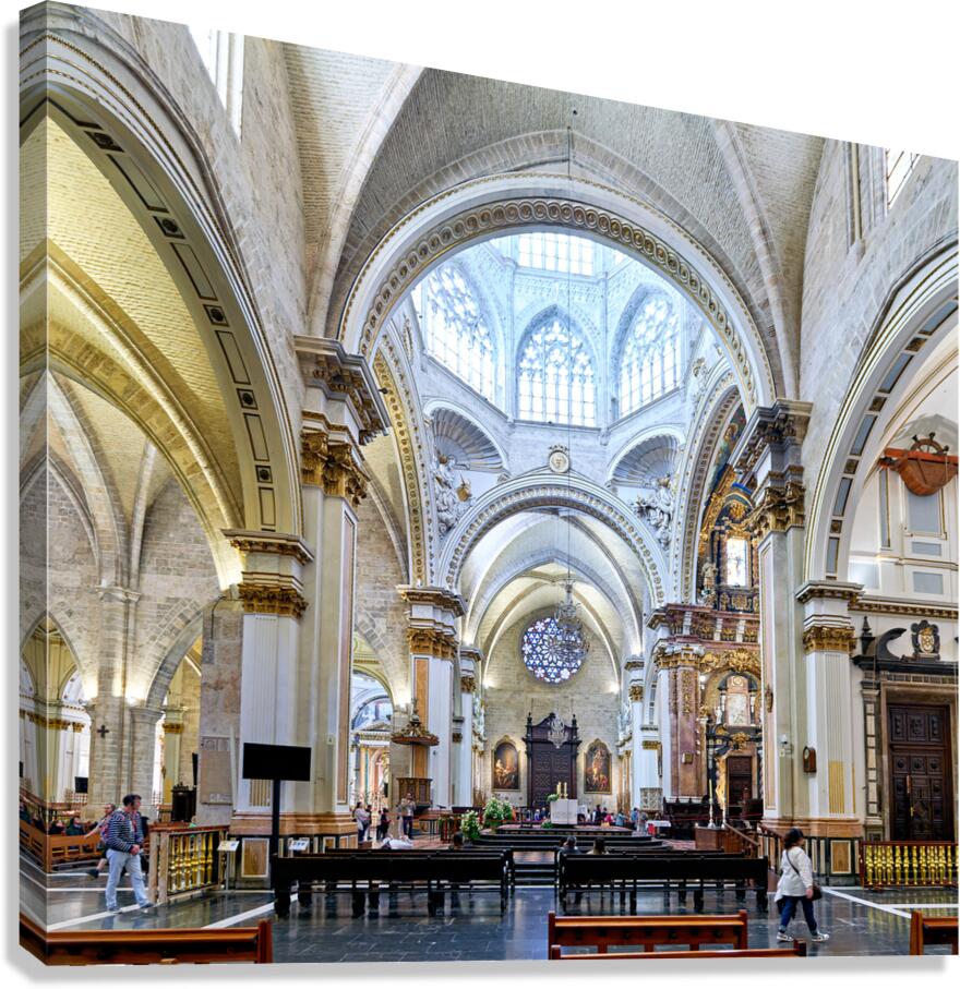 Visitors explore the interior of Valencia Cathedral in Spain