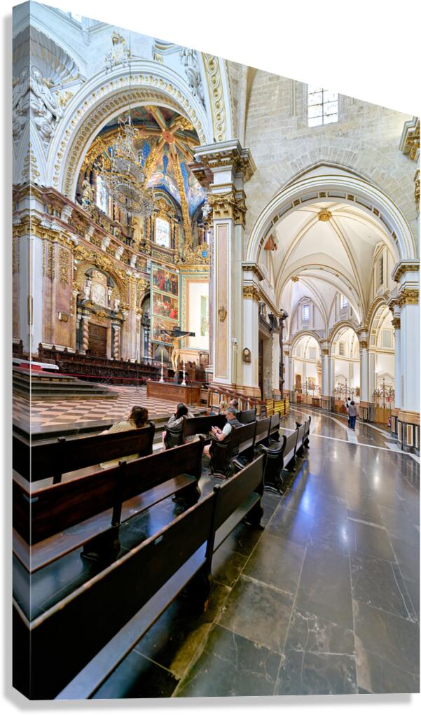 Valencia Spain Cathedral interior with visitors and seating area