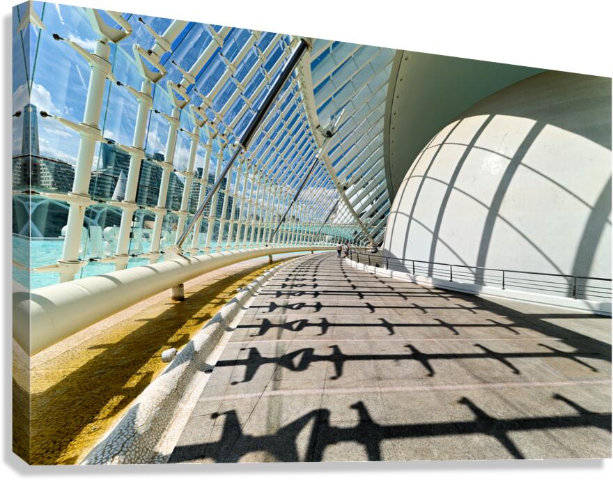 View of Hemisferic in Valencia Spain with shadows on the path