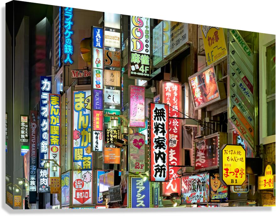Neon lights illuminate Shinjuku district in Tokyo at night