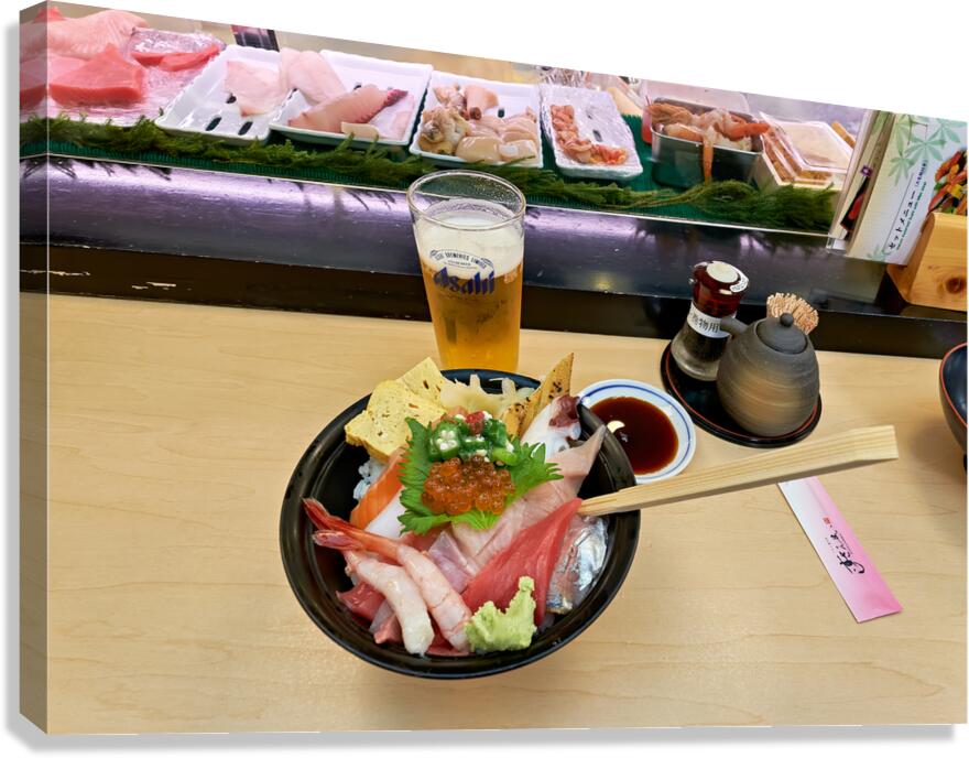 Sushi bar with fresh sashimi and beer in Shibuya Tokyo