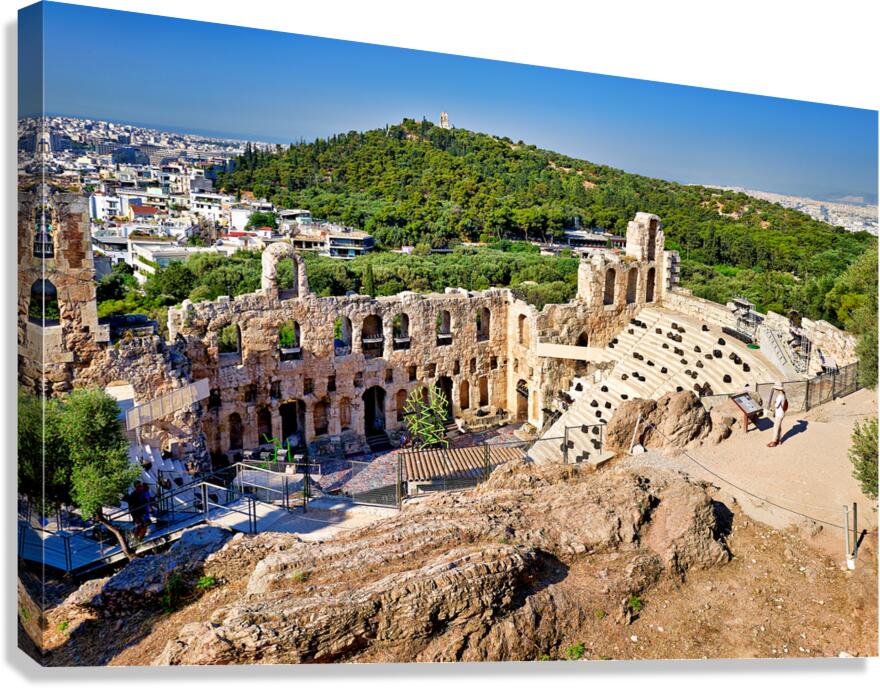 View of Athens from Acropolis showing Herod Atticus Theatre