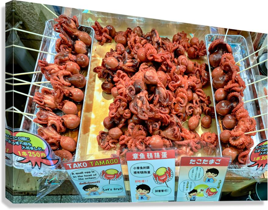 Octopus skewers at Nishiki Market in Kyoto Japan