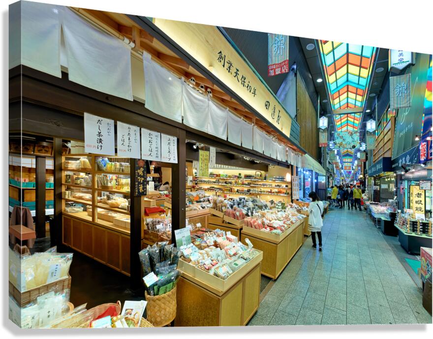 Exploring food stalls in Nishiki Market Kyoto Japan during the