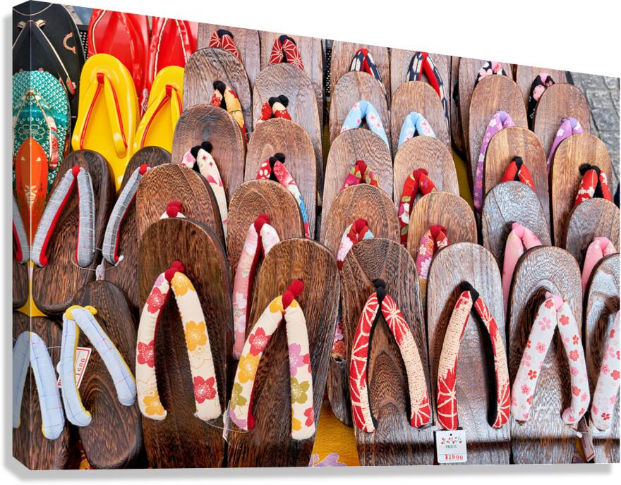 Traditional Japanese slippers in Osaka market display