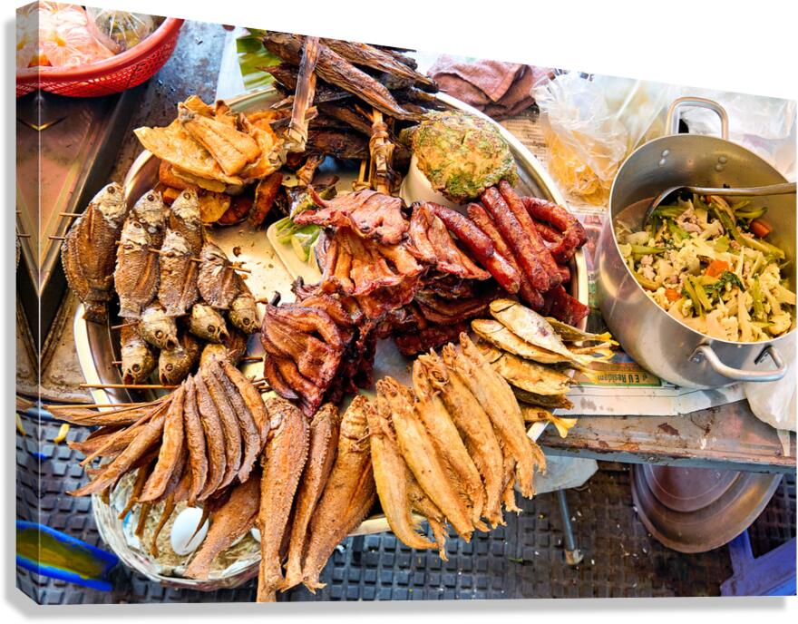 Delicious array of cooked fish sausages and stir fry.