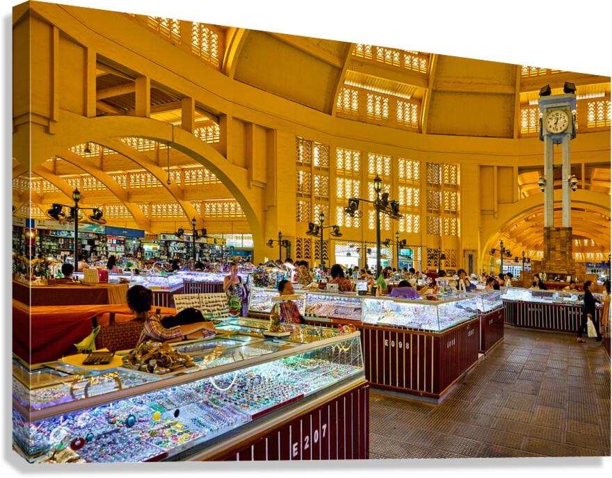 Bustling market with jewelry stalls and ornate architecture.