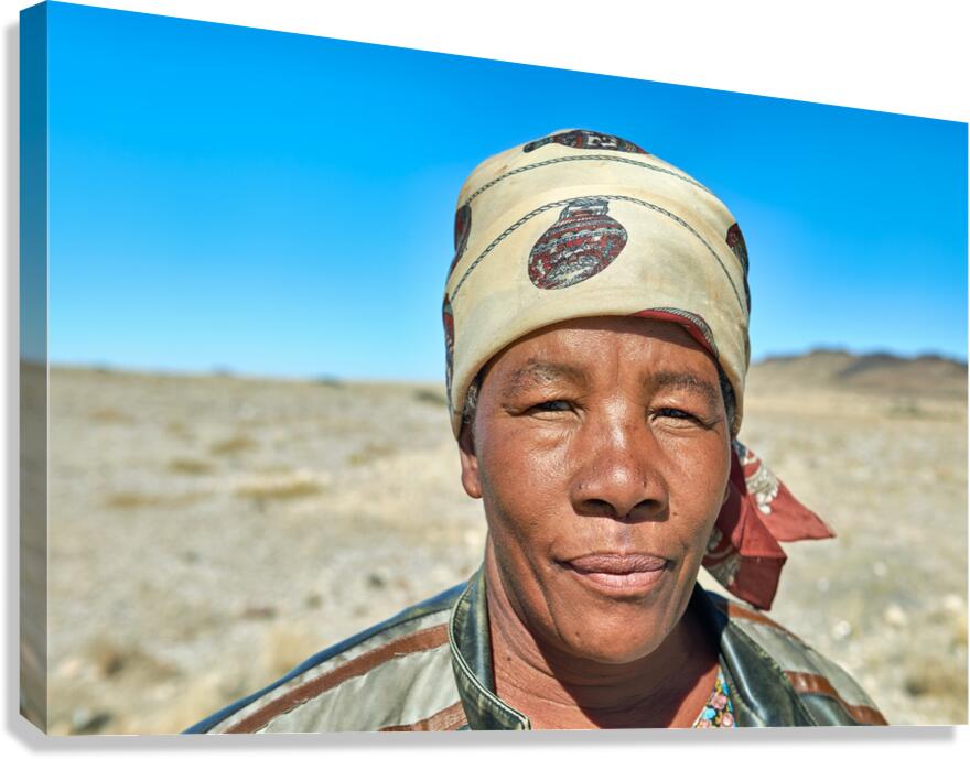Portrait of a woman in Namibia with clear blue sky background