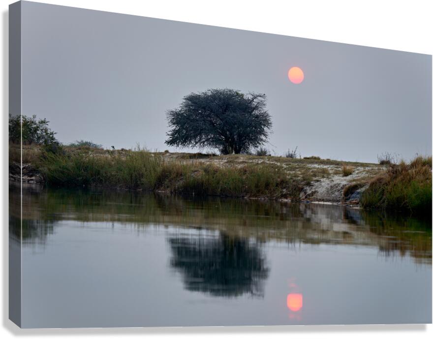 Sunset over Okavango river banks in Namibia