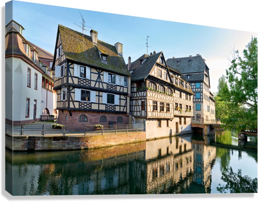 Timber framed houses by the river in Petit France Strasbourg