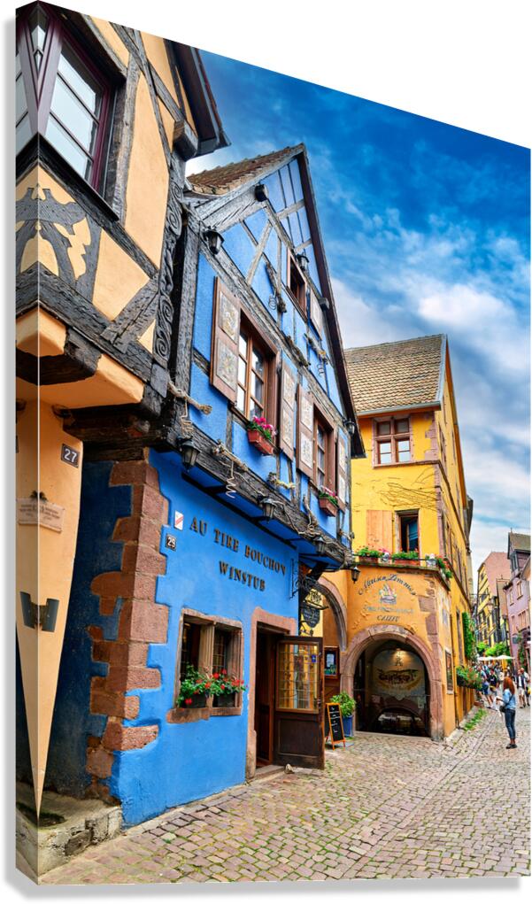 Historic timber framed houses in Riquewihr on Alsace Wine Route