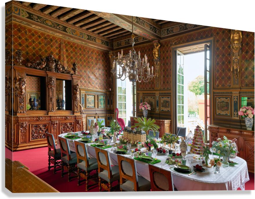 Dining room at Chateau de Cheverny in France with a festive tabl