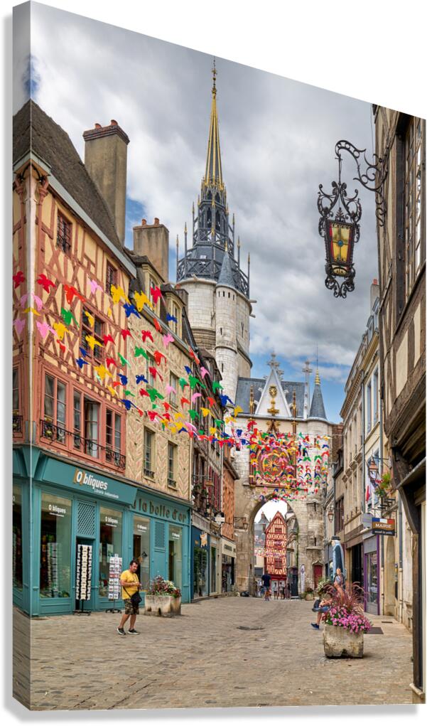 Auxerre clock and street view in Bourgogne France