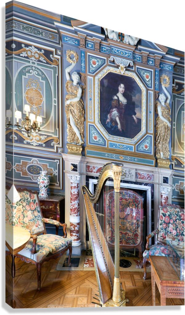 Harp and elegant decor in the Chateau de Cheverny France