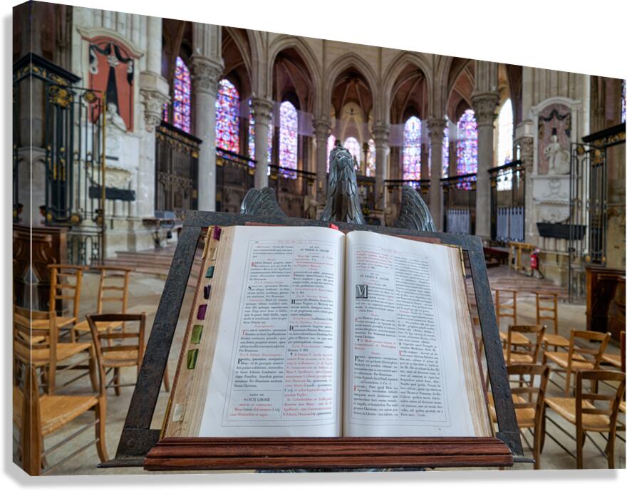 Holy Bible placed at altar in Auxerre Cathedral in Burgundy Fran