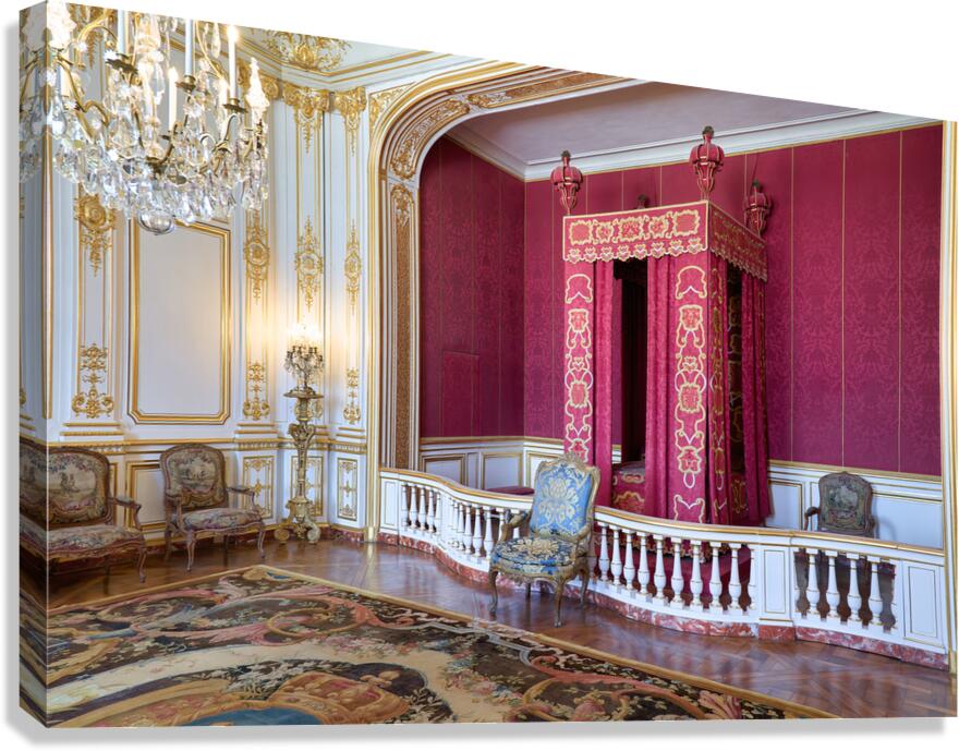 Chateau de Chambord interior with royal bed and decorations