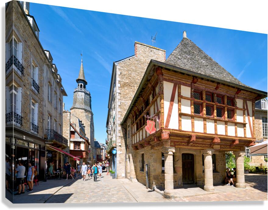 View of Maison de la Harpe and Tour de lHorloge in Dinan France