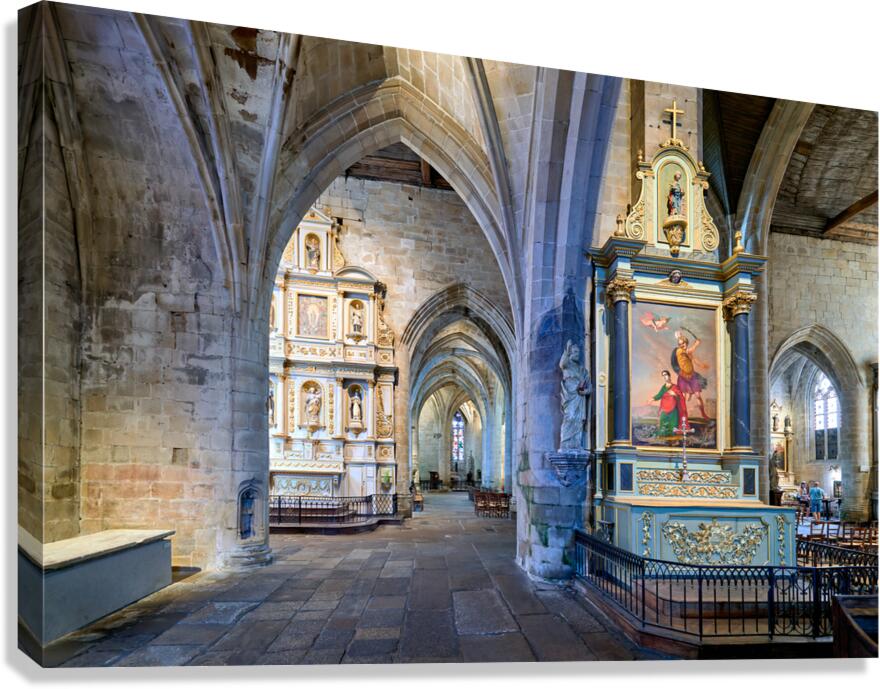 Basilica of St Saviour in Dinan France shows church interior det