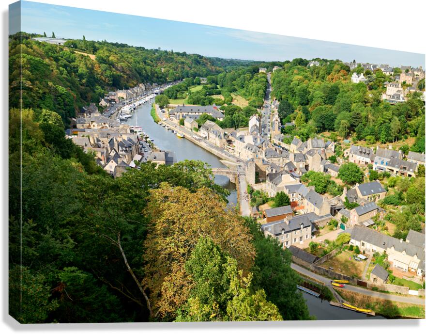 View of Dinan cityscape along La Rance river in Brittany France