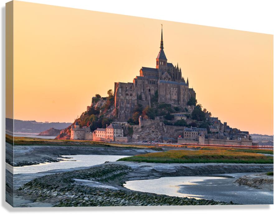 Mont Saint Michel in Normandy France during dusk with clear skie