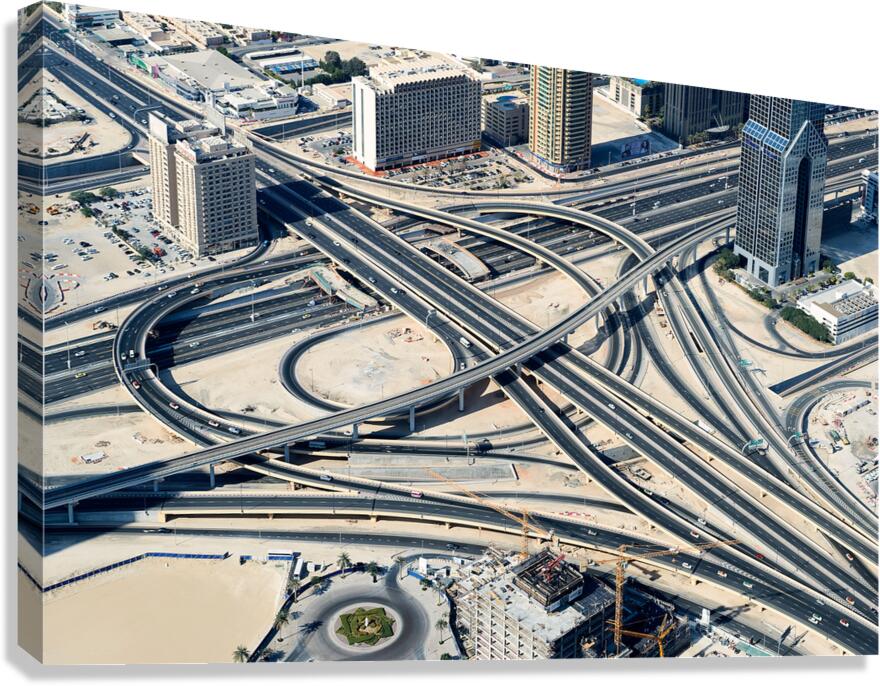 Complex highway interchange and urban landscape in Dubai