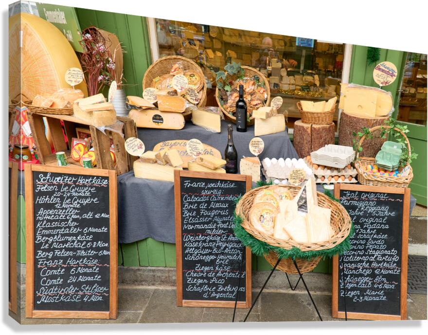 Cheese display at Viktualienmarkt in Munich Bavaria Germany