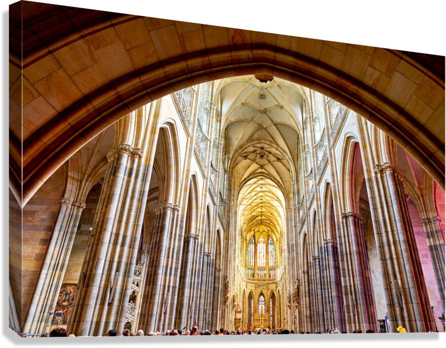 Grand cathedral interior with vaulted ceilings and stained glass