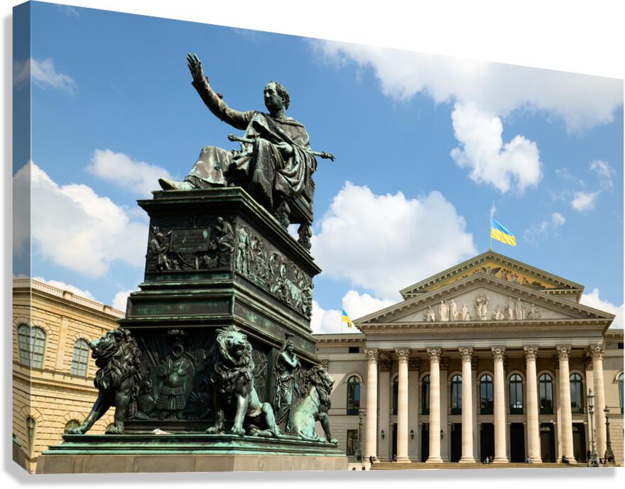 Statue and theater in Marstall Square Munich in Bavaria German
