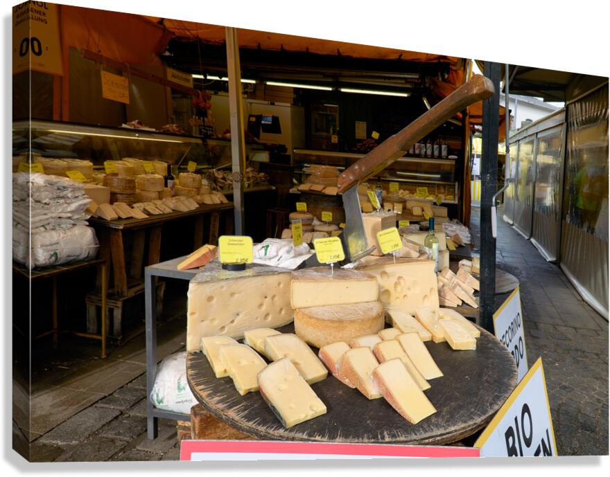 Cheese display at Viktualienmarkt in Munich Germany