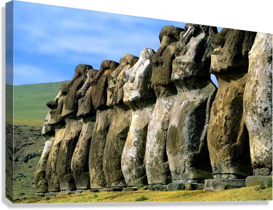 Row of Moai statues on Easter Island.