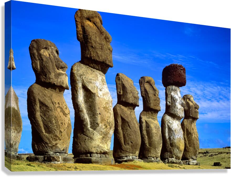 Row of Moai statues on Easter Island.
