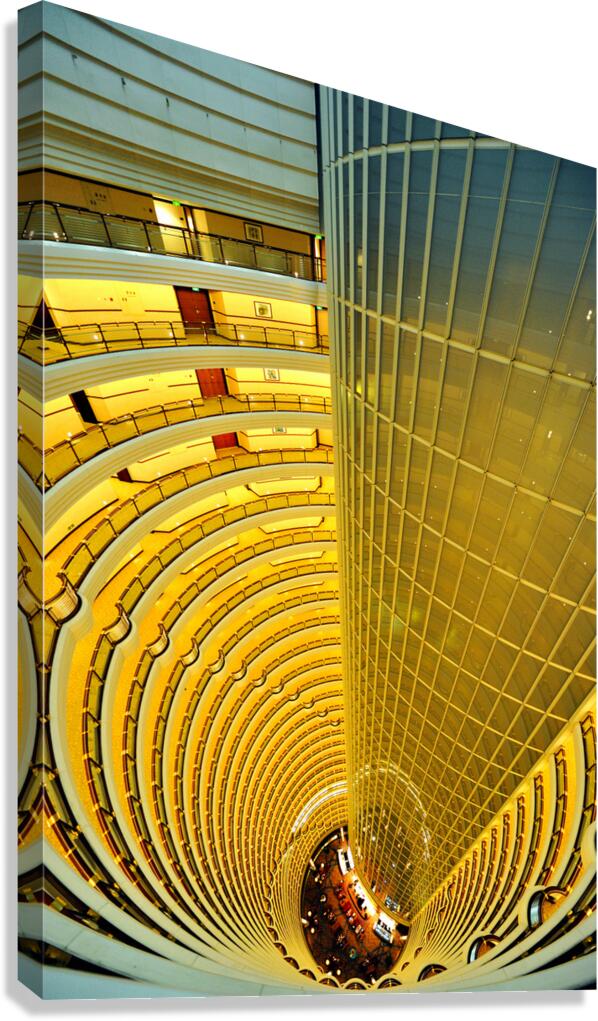 High rise hotel atrium with spiraling floors in Shanghai