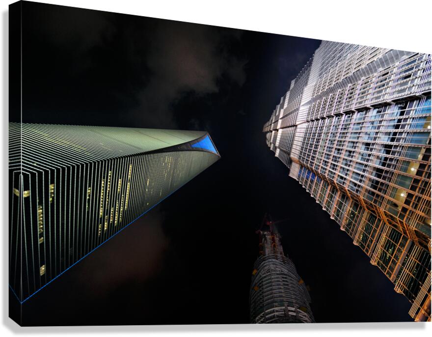 Illuminated skyscrapers of Shanghai light up the night sky