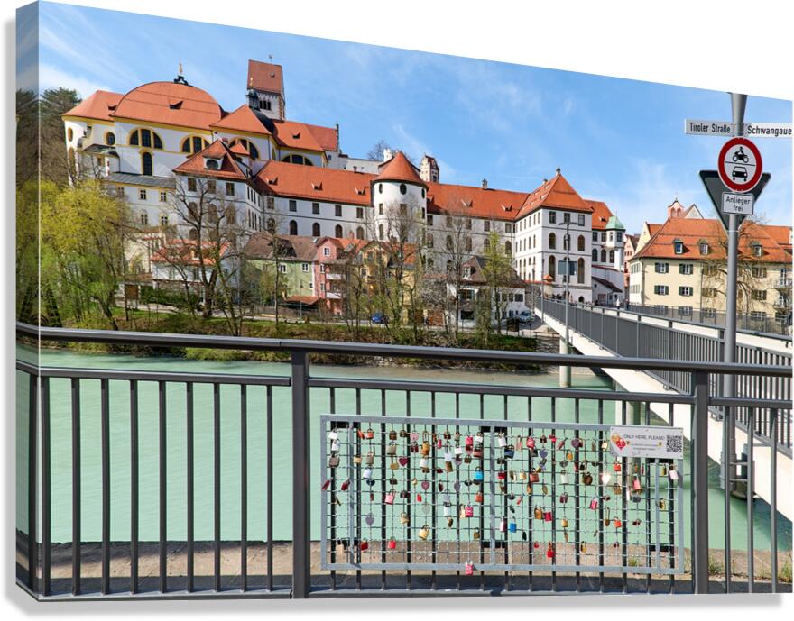 View of st. mang abbey and lovers padlocks on romantic road in f