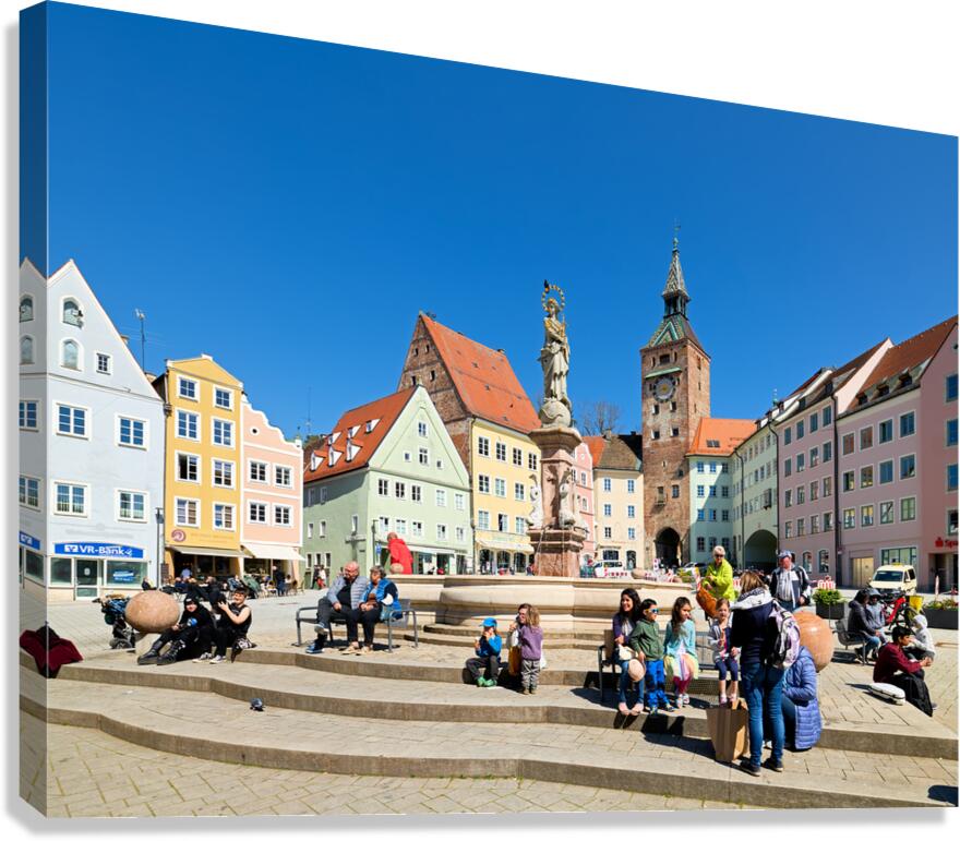 Visitors gather at Hauptplatz square in Landsberg am Lech Germa