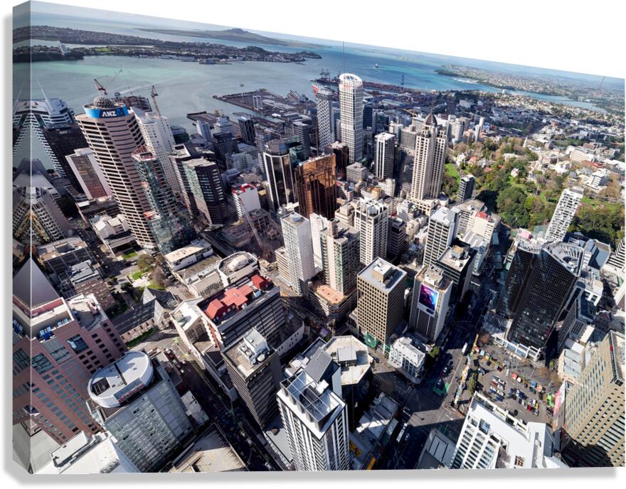 Aerial view shows Auckland city and business district in New Zea