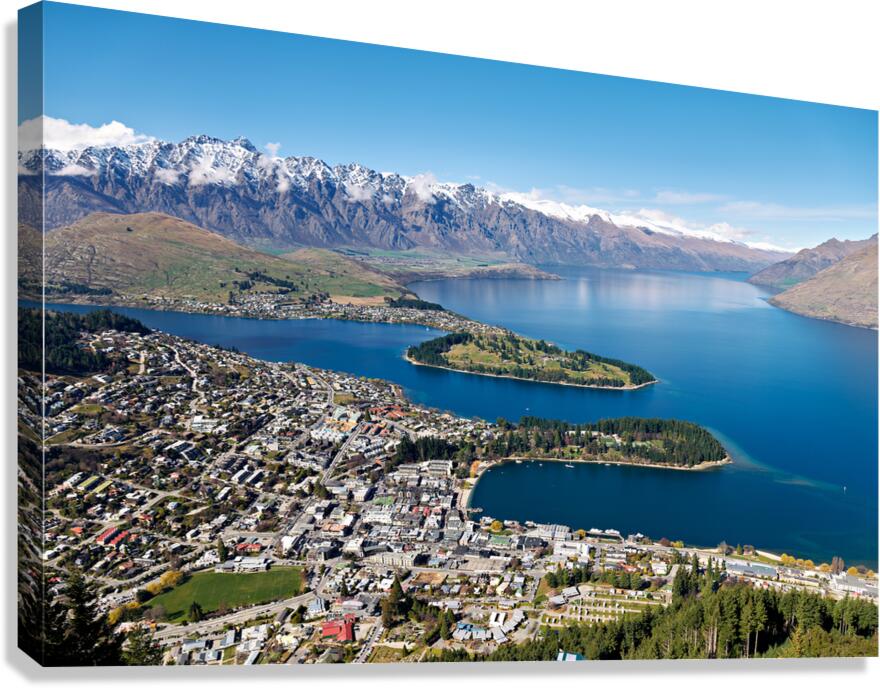 Aerial view of Lake Wakatipu in Queenstown Otago South Island