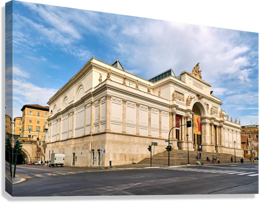 Palazzo delle Esposizioni in Rome with clear sky and pedestrians