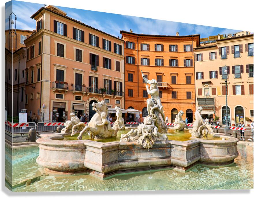 Fountain of Neptune stands in Piazza Navona in Rome Italy