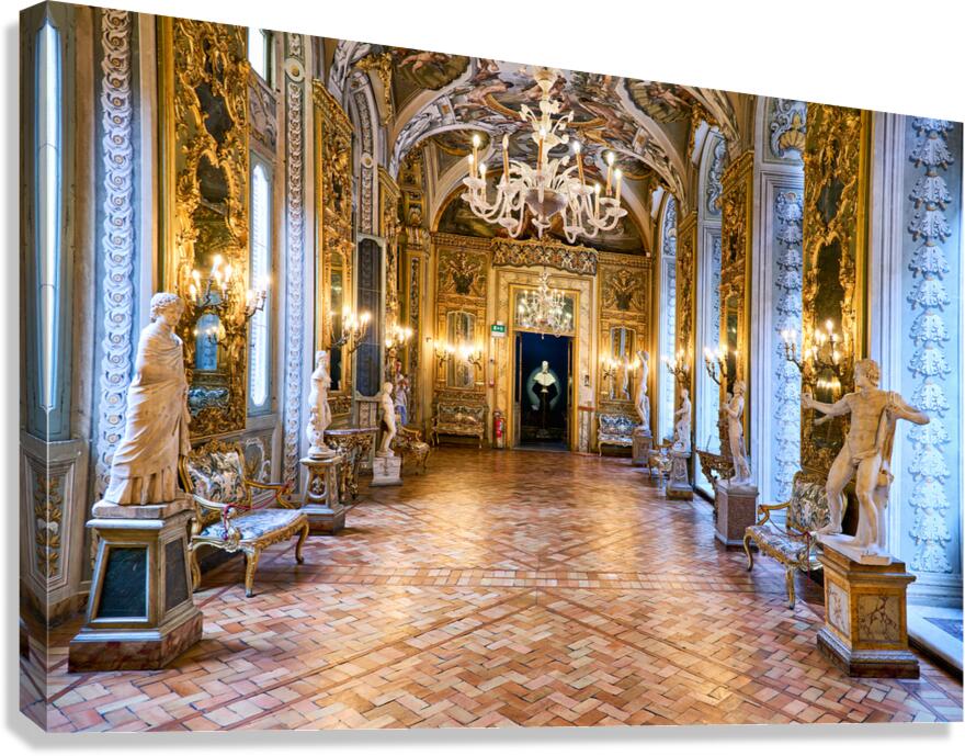 Art in Doria Pamphilj Gallery of Rome with mirrors and sculpture