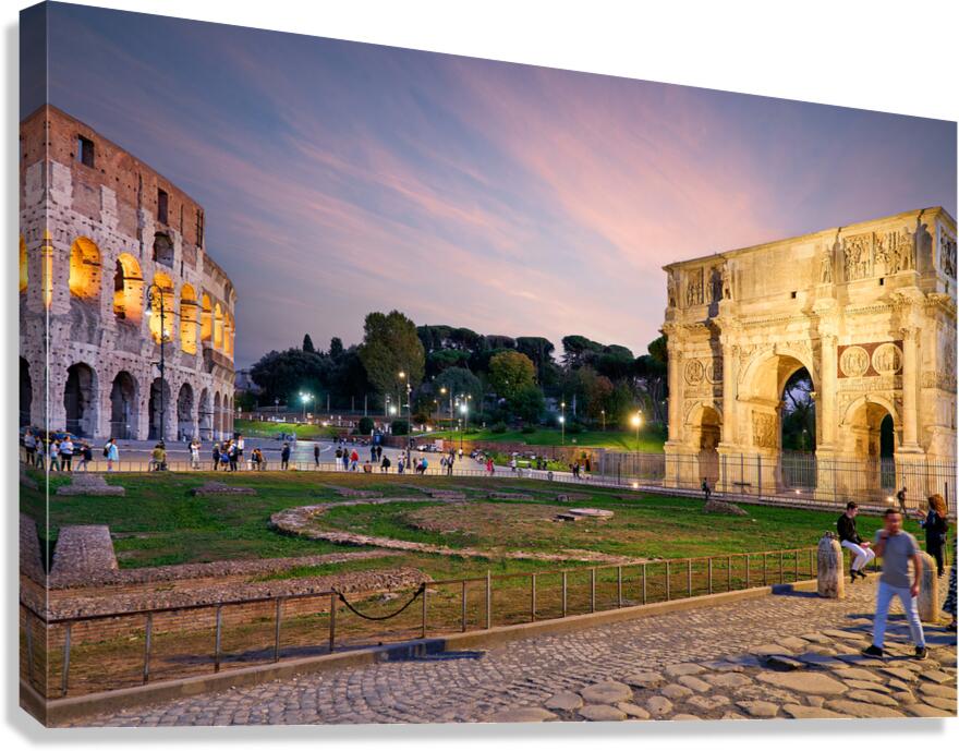 Colosseum and Arch of Constantine in Rome during sunset