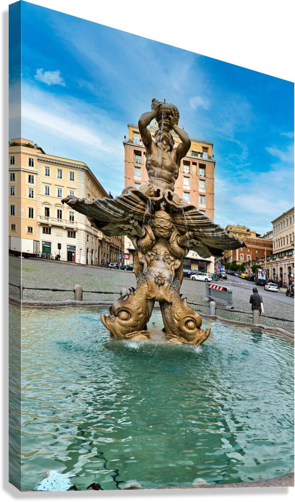 Visitors admire the Triton Fountain by Bernini in Piazza Barberi