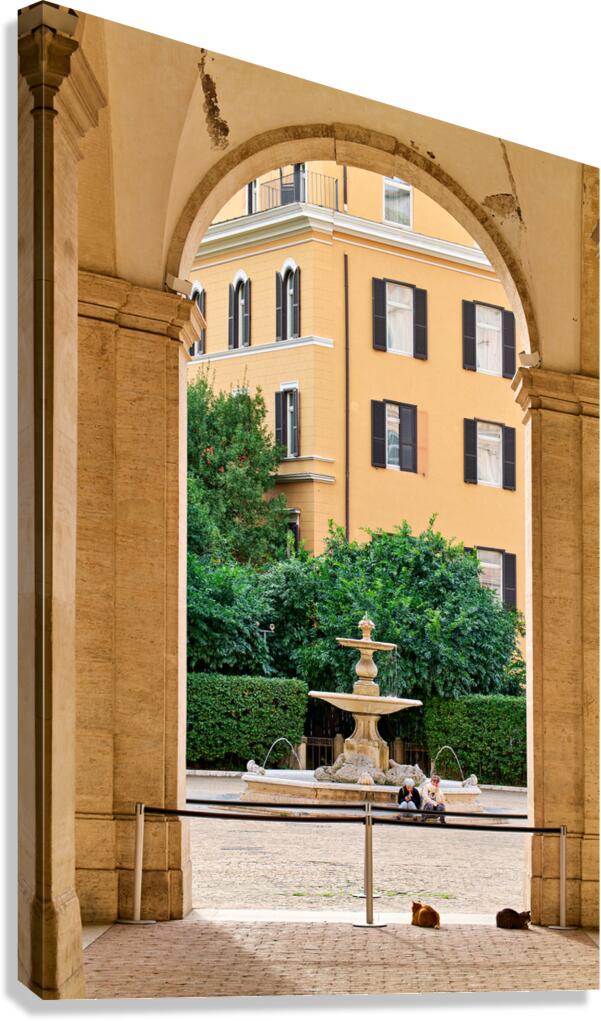Fountain view through arch at Galleria Nazionale Rome