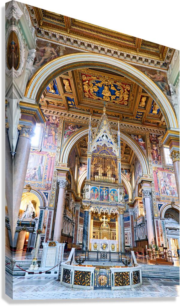 Cathedral interior showing altar and artwork in Rome Italy